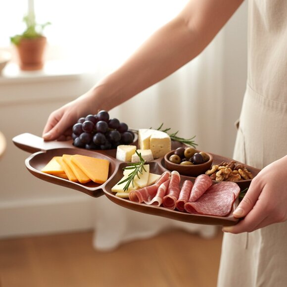 Vintage Mid Century Leaf Shaped Wooden Charcuterie Board Decorative Serving Tray - Picture 4 of 13